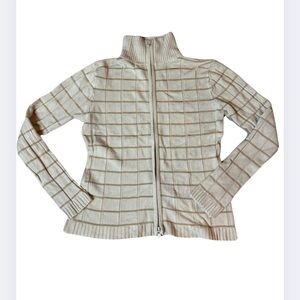 VINTAGE Y2K, Beige Checkered Zip-Up Sweater,Small
